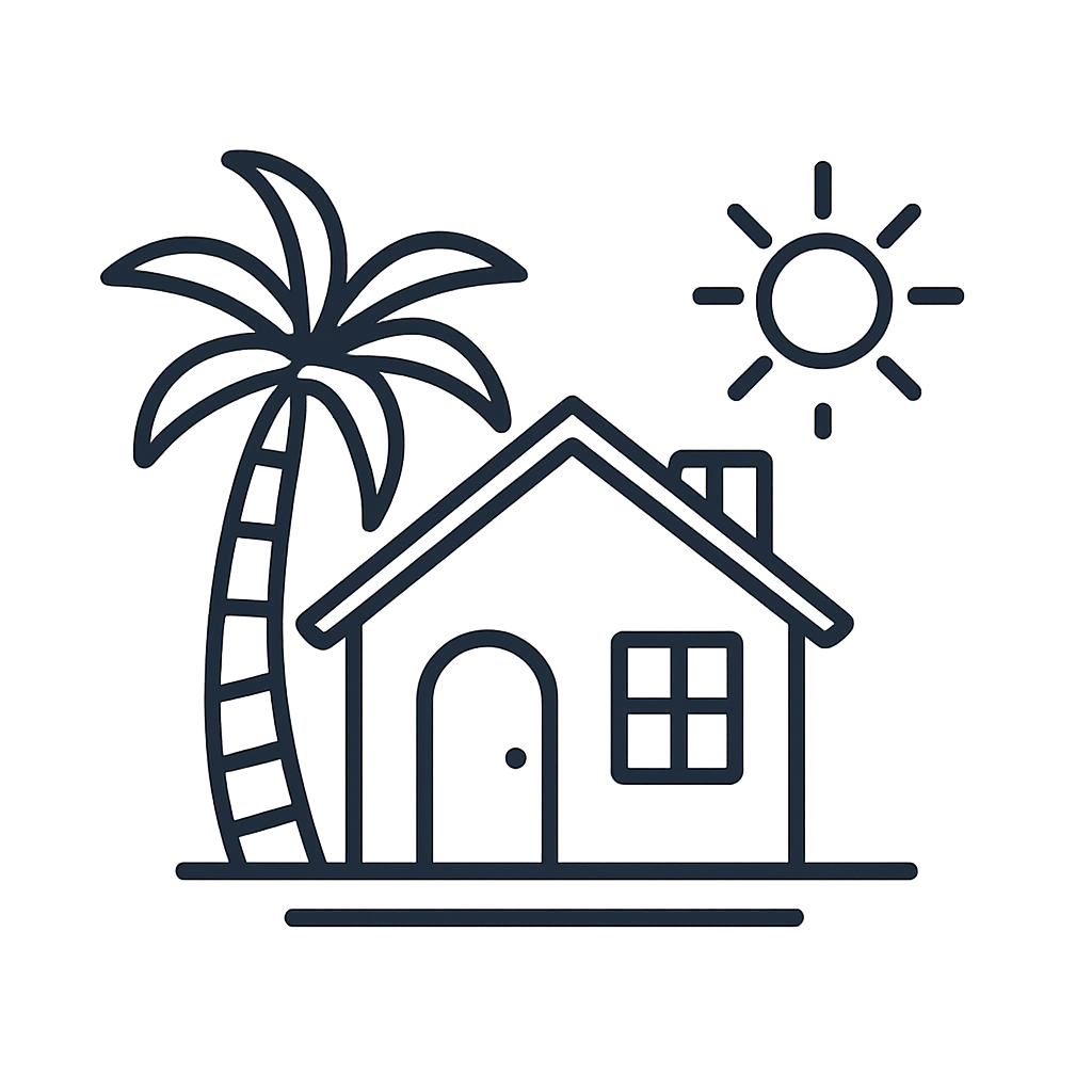 Una casa con un telo en un lugar soleado.